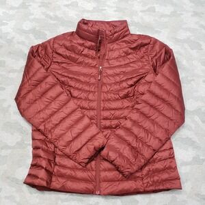 32 Degrees Puffer Down Jacket Womens Large Red Full Zip Long Sleeve Mock Neck